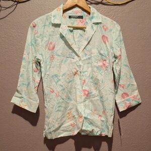 Ralph Lauren Pink and Blue Floral Blouse